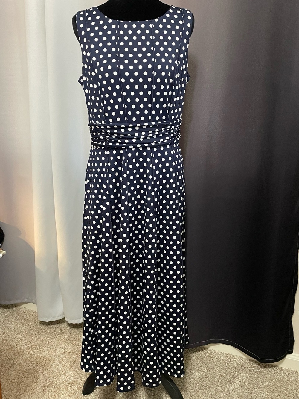 Perceptions Navy and White Polka Dot Sleeveless Maxi Dress